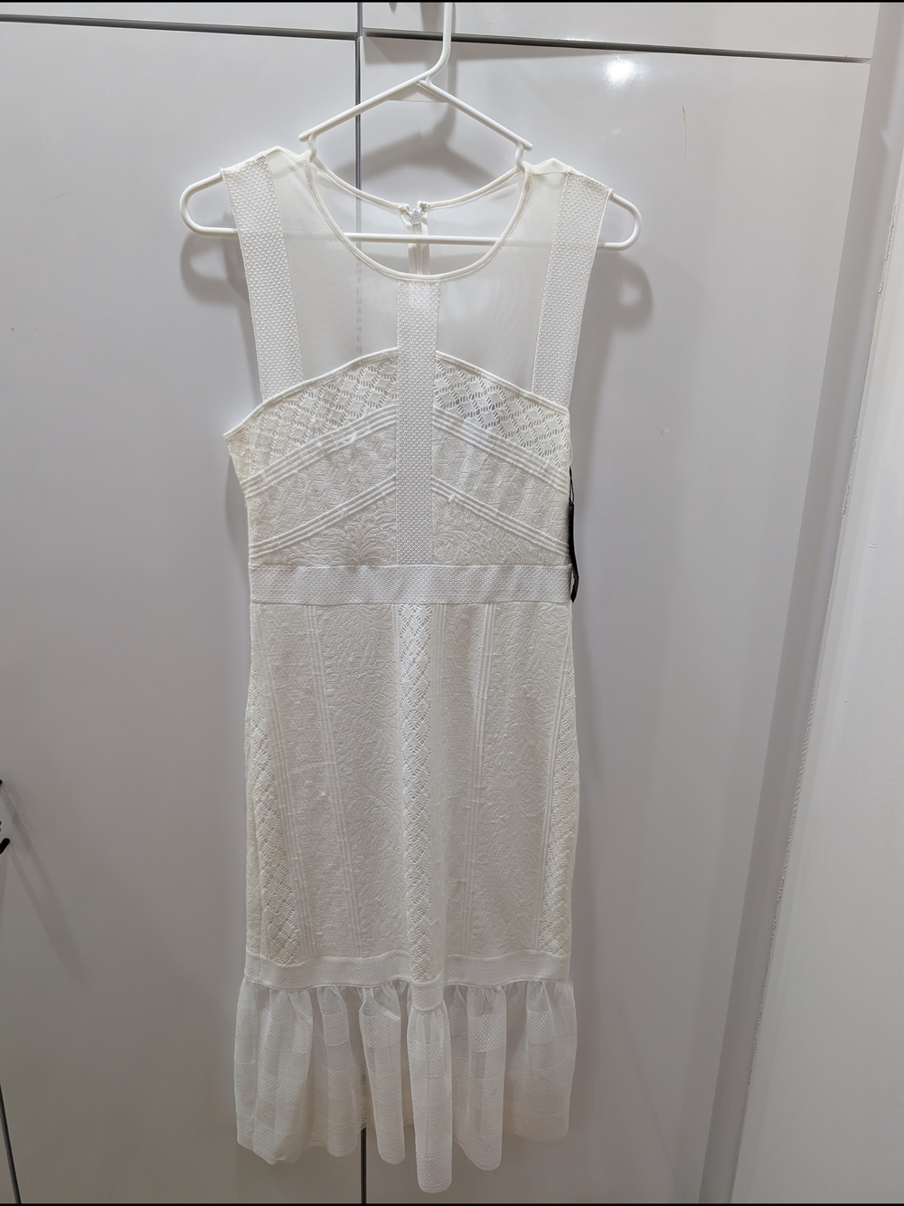 BCBGMaxAzria Ivory Lace-Panel Midi Dress